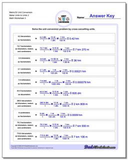 Metric/SI Unit Conversion Worksheet Meter Units to Units 2