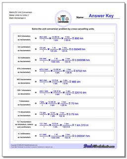 Metric/SI Unit Conversion Worksheet Meter Units to Units 2