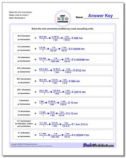 Metric/SI Unit Conversion Worksheet Meter Units to Units 2