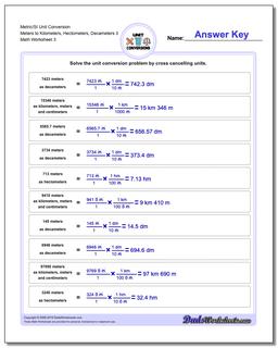 Metric/SI Unit Conversion Worksheet Meters to Kilometers, Hectometers, Decameters 3