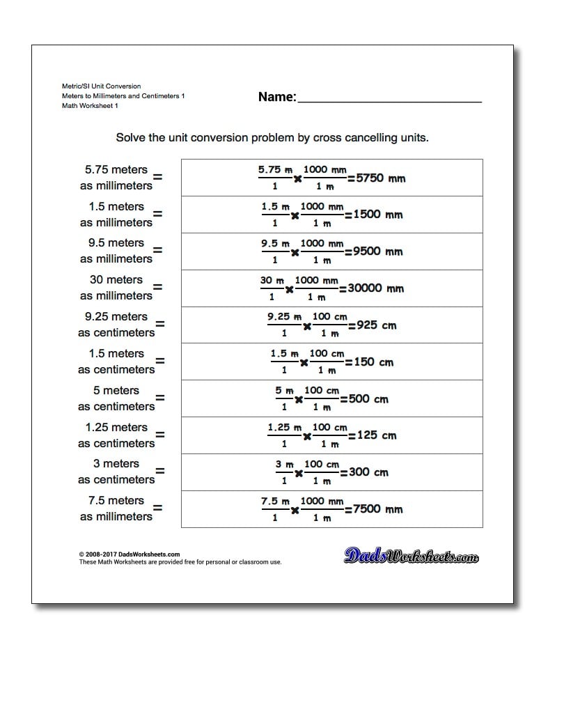 Si Unit Length Conversion Chart