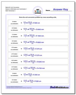 Metric/SI Unit Conversion Worksheet Meters to Millimeters and Centimeters 1