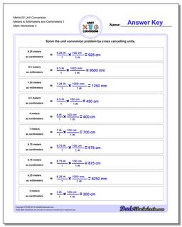 Metric/SI Unit Conversion Worksheet Meters to Millimeters and Centimeters 1