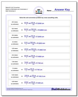 Metric/SI Unit Conversion Worksheet Meters to Millimeters and Centimeters 3