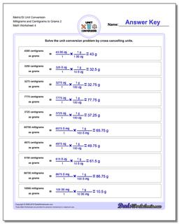 Metric/SI Unit Conversion Worksheet Milligrams and Centigrams to Grams 2