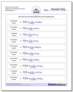 Metric/SI Unit Conversion Worksheet Milligrams and Centigrams to Grams 3