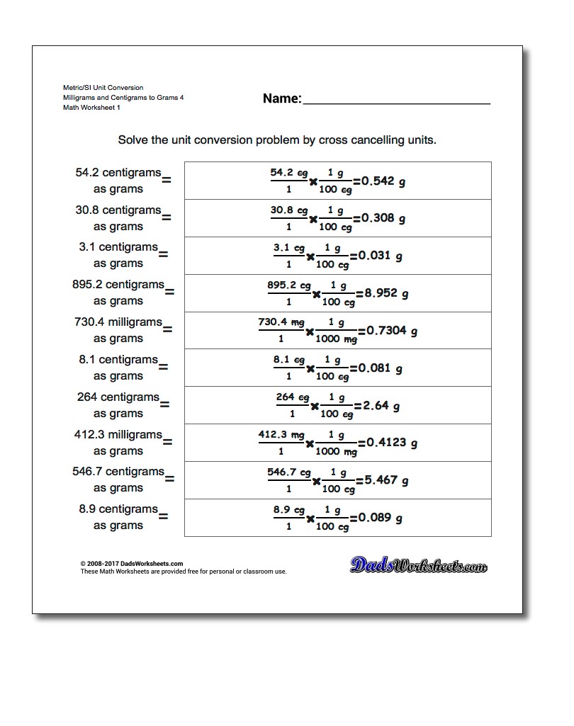 worksheet Metric Conversions Worksheet 2 metric si mass unit conversion worksheets metricsi milligrams and centigrams to grams 4