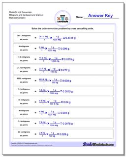 Metric/SI Unit Conversion Worksheet Milligrams and Centigrams to Grams 4
