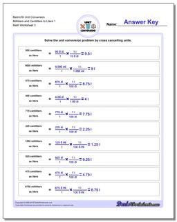 Metric/SI Unit Conversion Worksheet Milliliters and Centiliters to Liters 1