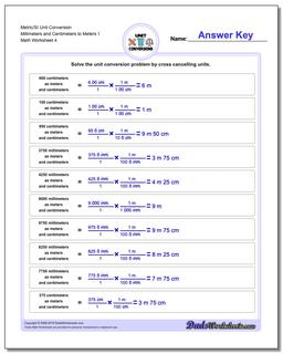 Metric/SI Unit Conversion Worksheet Millimeters and Centimeters to Meters 1