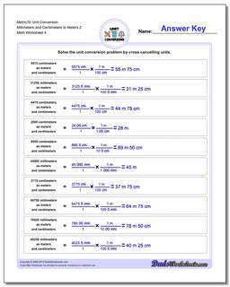 Metric/SI Unit Conversion Worksheet Millimeters and Centimeters to Meters 2