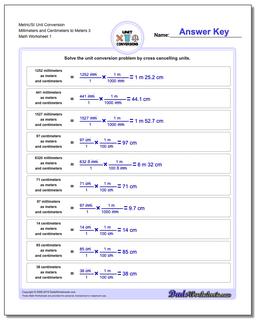Metric SI Unit Conversion Worksheets Metric/SI Conversion Millimeters and Centimeters to Meters 3