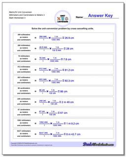 Metric/SI Unit Conversion Worksheet Millimeters and Centimeters to Meters 3