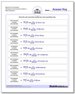 Metric/SI Unit Conversion Worksheet Millimeters and Centimeters to Meters 3