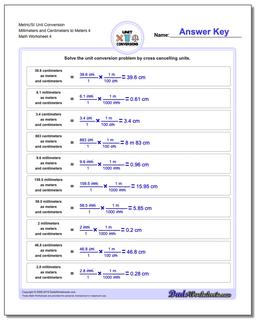 Metric/SI Unit Conversion Worksheet Millimeters and Centimeters to Meters 4
