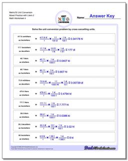 Metric/SI Unit Conversion Worksheet Mixed Practice with Liters 2