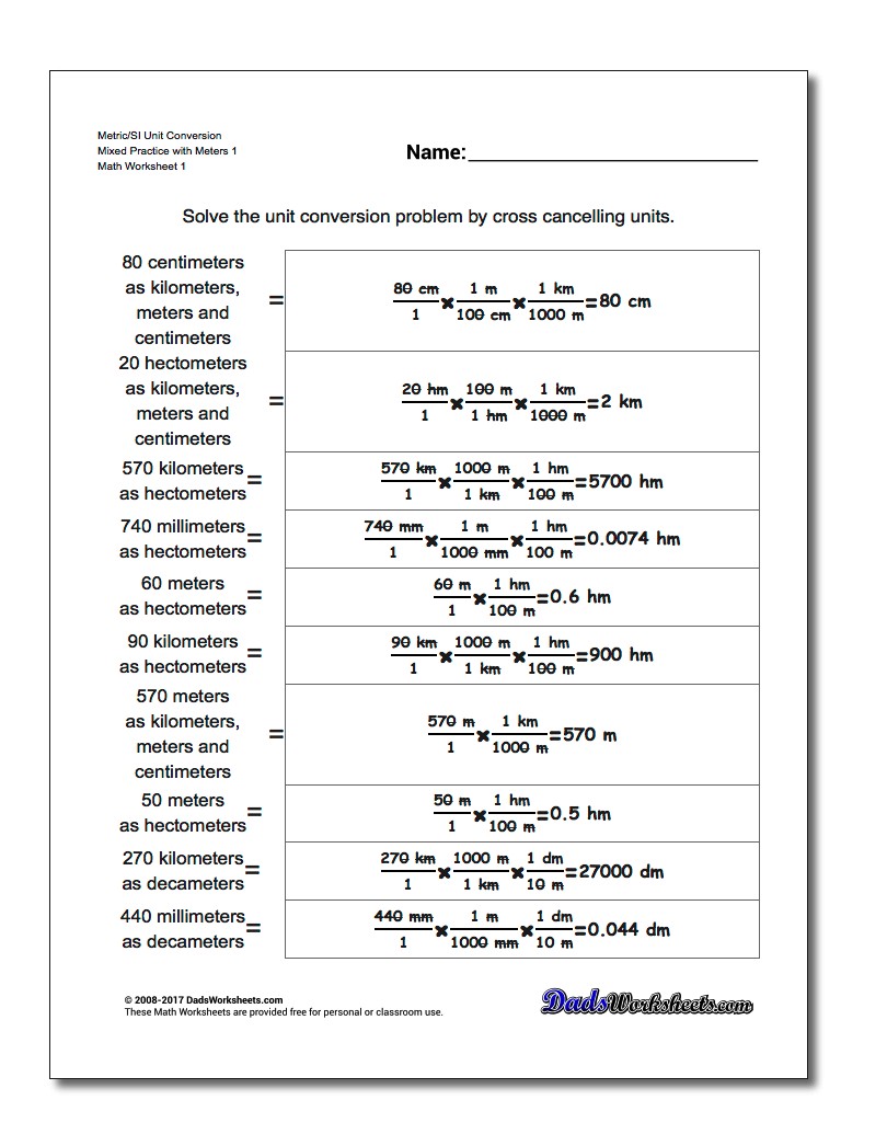 worksheet Unit Conversion Practice Worksheet metric si length unit conversion worksheets metricsi mixed practice with meters 1
