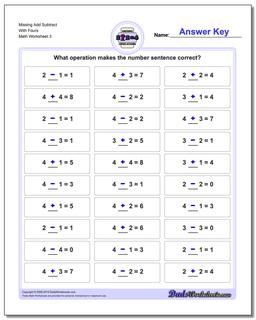 Missing Add Subtract With Fours Worksheet