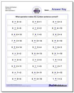 Missing Add Subtract With Nines /worksheets/missing-operations.html Worksheet
