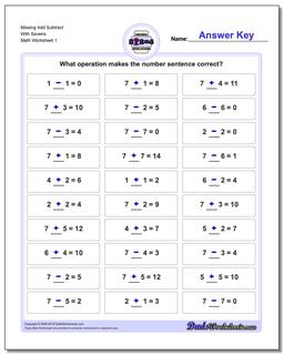 Missing Operations Add Subtract With Sevens Worksheet