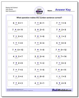 Missing Add Subtract With Sevens Worksheet