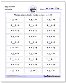 Missing Add Subtract With Sevens Worksheet