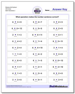 Missing Add Subtract With Sixes /worksheets/missing-operations.html Worksheet