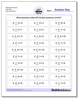 Missing Add Subtract With Sixes Worksheet