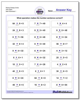 Missing Operations Multiply Divide With Eights Worksheet