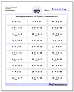Missing Multiply Divide With Eights Worksheet