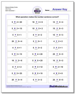 Missing Operations Multiply Divide With Fives Worksheet