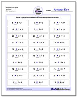 Missing Multiply Divide With Fives /worksheets/missing-operations.html Worksheet