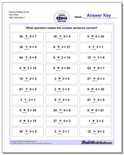 Missing Operations Multiply Divide With Nines Worksheet