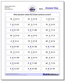 Missing Multiply Divide With Nines /worksheets/missing-operations.html Worksheet