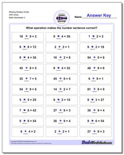 Missing Multiply Divide With Nines Worksheet