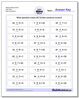 Missing Multiply Divide With Nines Worksheet