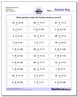 Missing Operations Multiply Divide With Sevens Worksheet