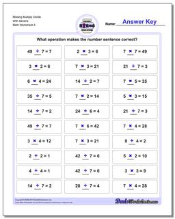 Missing Multiply Divide With Sevens Worksheet