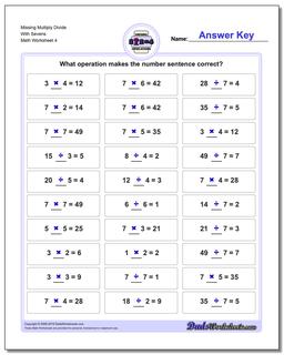 Missing Multiply Divide With Sevens Worksheet