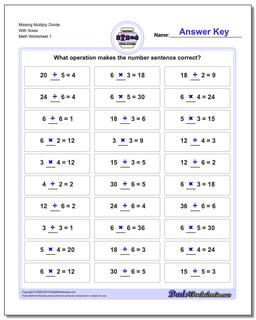 Missing Operations Multiply Divide With Sixes Worksheet