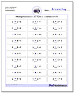 Adding and Subtracting Missing Operation Worksheets