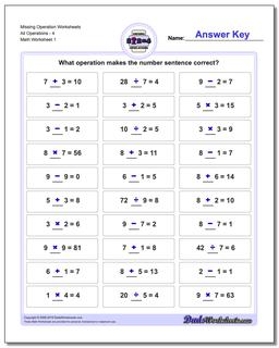 Missing Operations Operation Worksheet All4