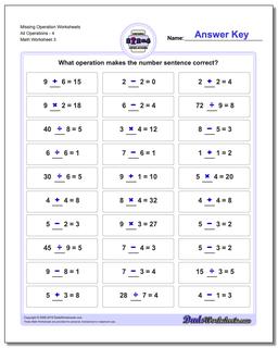 Missing Operation Worksheet All Operations4