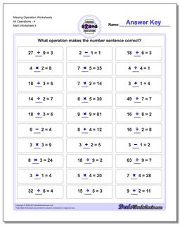 Missing Operation Worksheet All Operations4