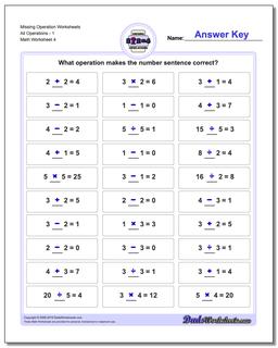 Missing Operation Worksheet All Operations1