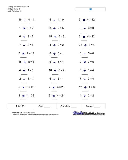 Missing Operation Worksheet All Operations3