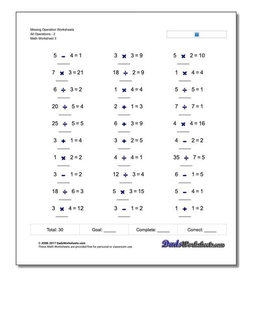 Missing Operation Worksheet All Operations2