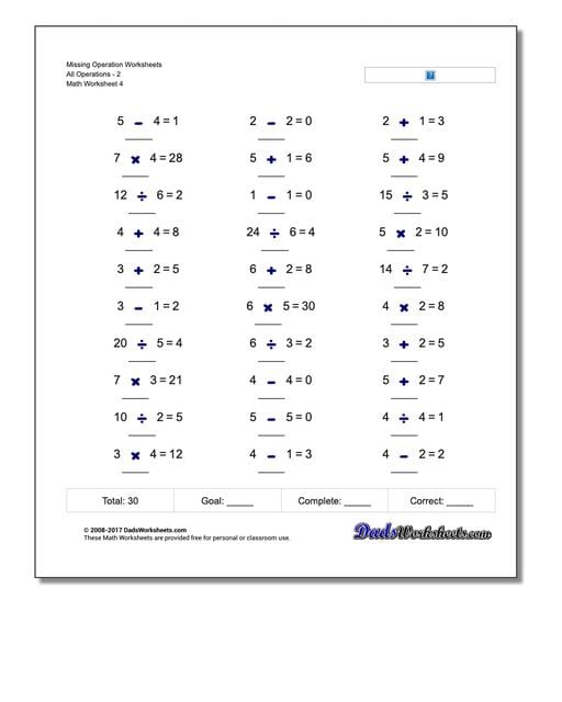 Missing Operation Worksheet All Operations2