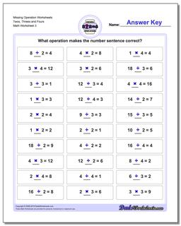 Missing Operation Worksheet Twos, Threes and Fours