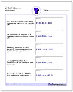 Money Word Problems Worksheet Easy Addition Worksheet and Subtraction Worksheet /worksheets/money-word-problems.html